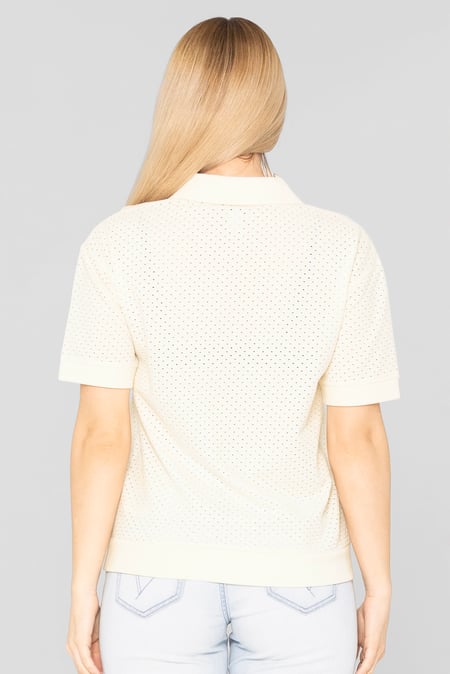 White Mesh Textured Polo Shirts