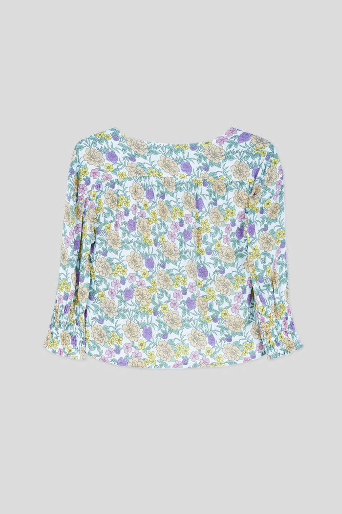 Printed Flute Sleeve Blouse