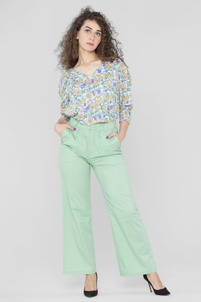 Printed Flute Sleeve Blouse