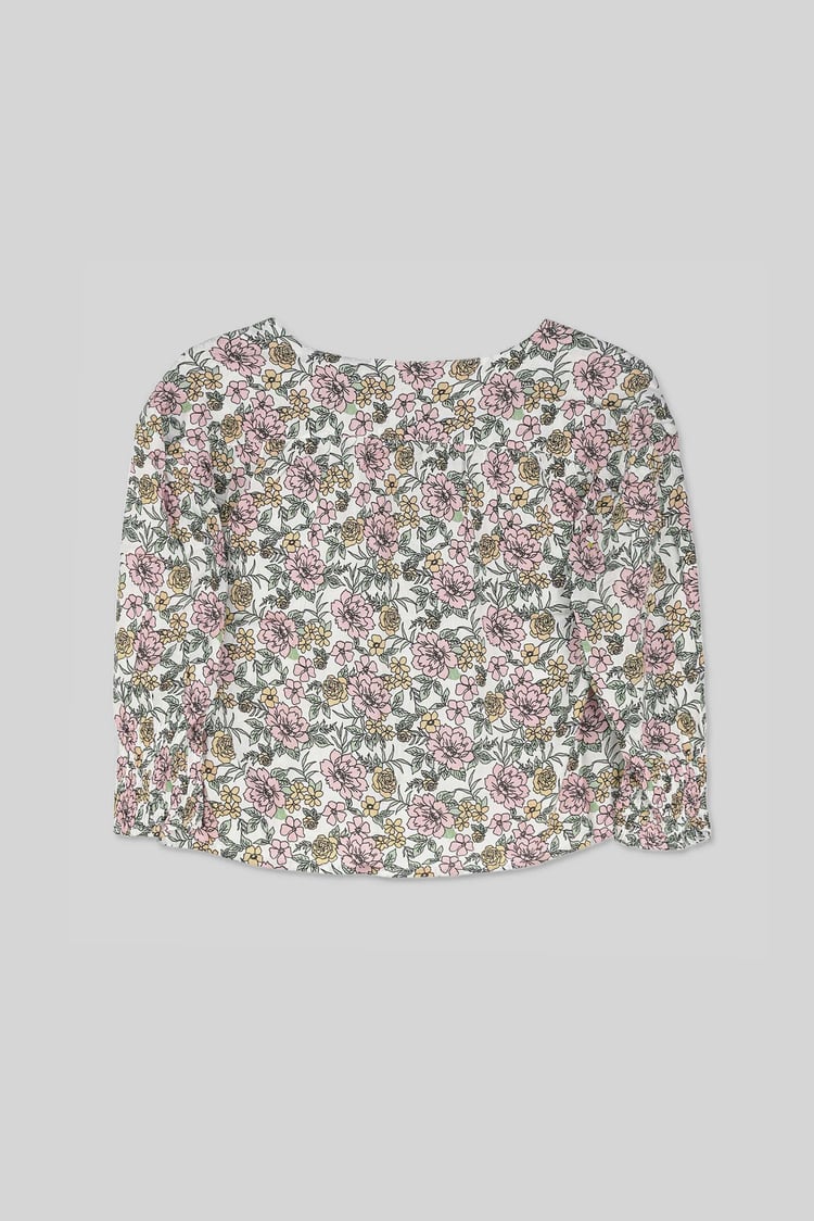 Printed Flute Sleeve Blouse