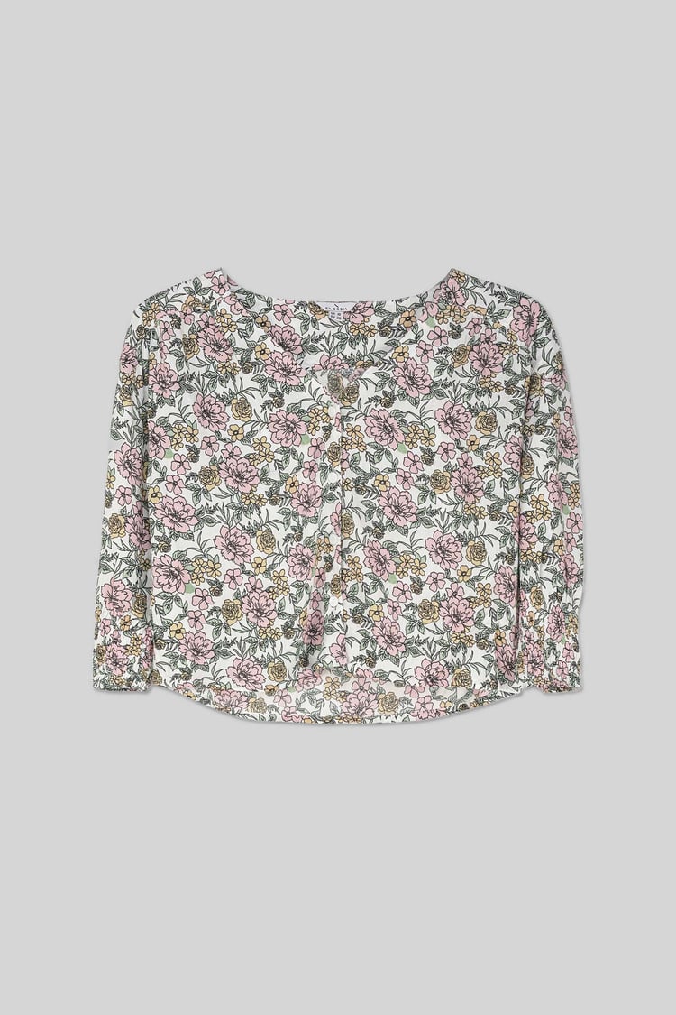 Printed Flute Sleeve Blouse