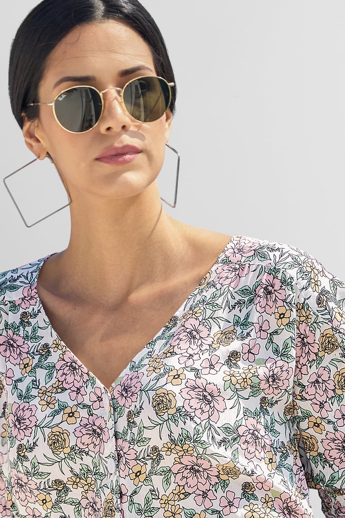 Printed Flute Sleeve Blouse