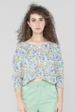 Printed Flute Sleeve Blouse