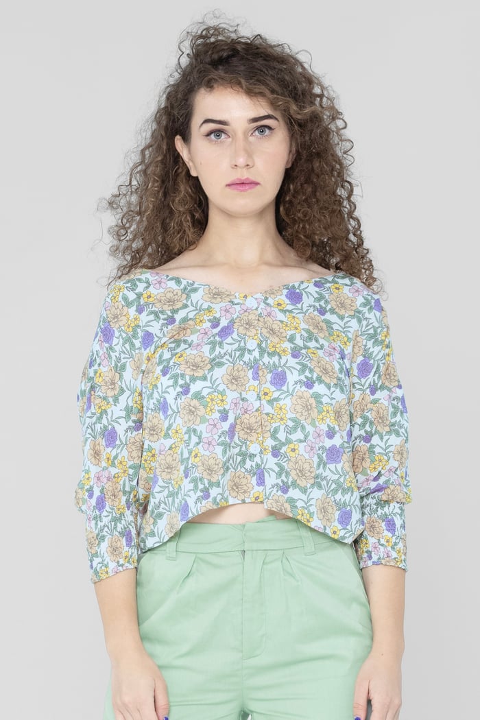 Printed Flute Sleeve Blouse
