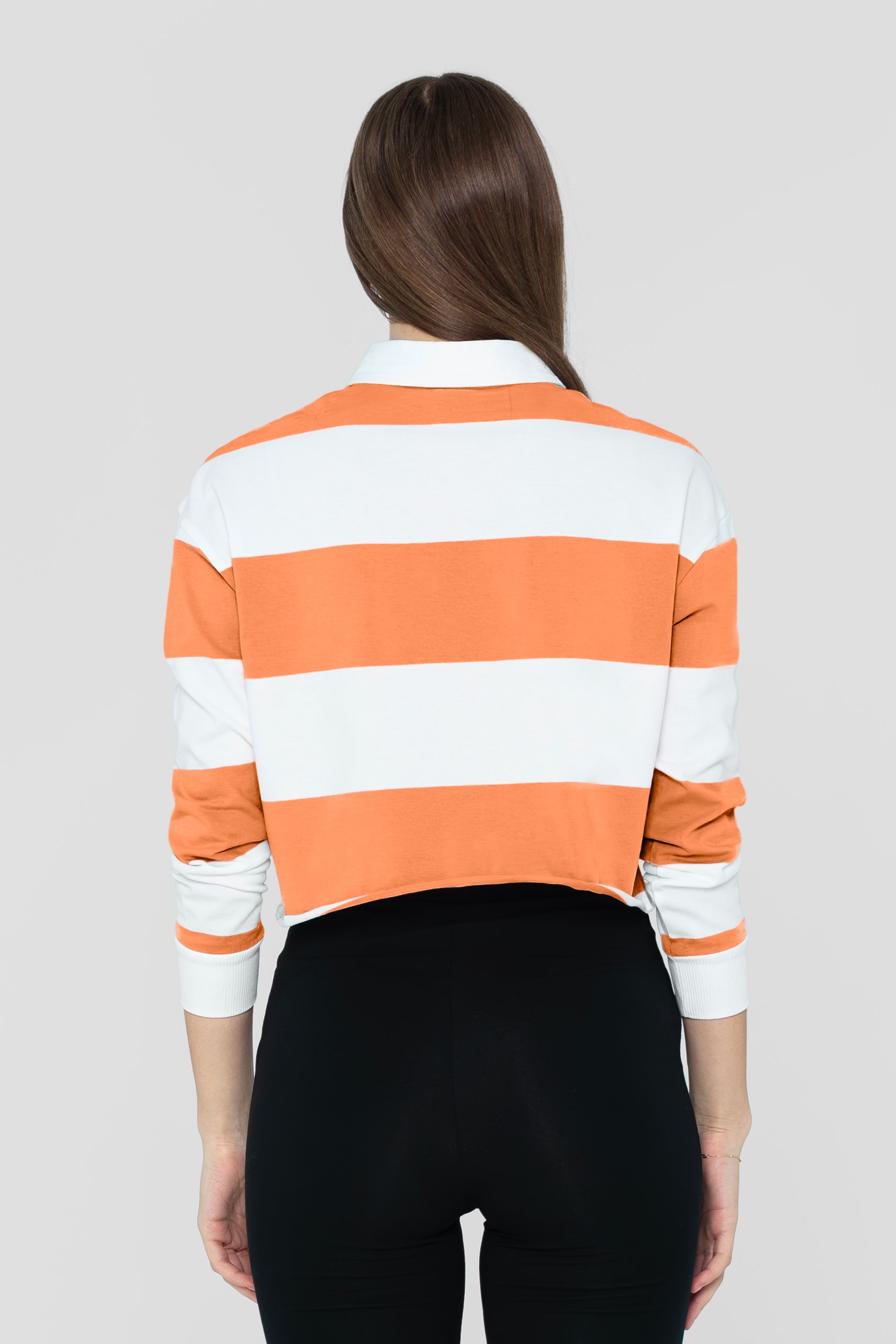 Raw Edge Hem Crop Striped Poloshirt YD