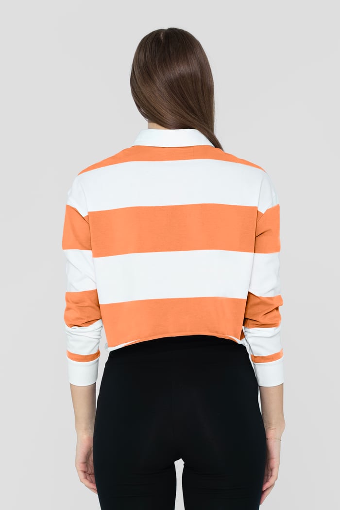 Raw Edge Hem Crop Striped Poloshirt YD