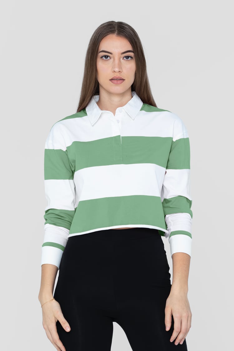 Raw Edge Hem Crop Striped Poloshirt YD