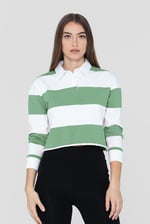 Raw Edge Hem Crop Striped Poloshirt YD