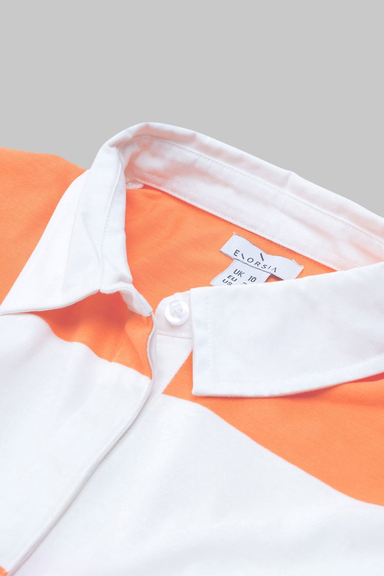 Raw Edge Hem Crop Striped Poloshirt YD