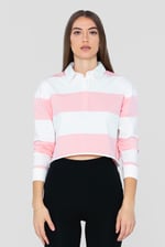 Raw Edge Hem Crop Striped Poloshirt YD