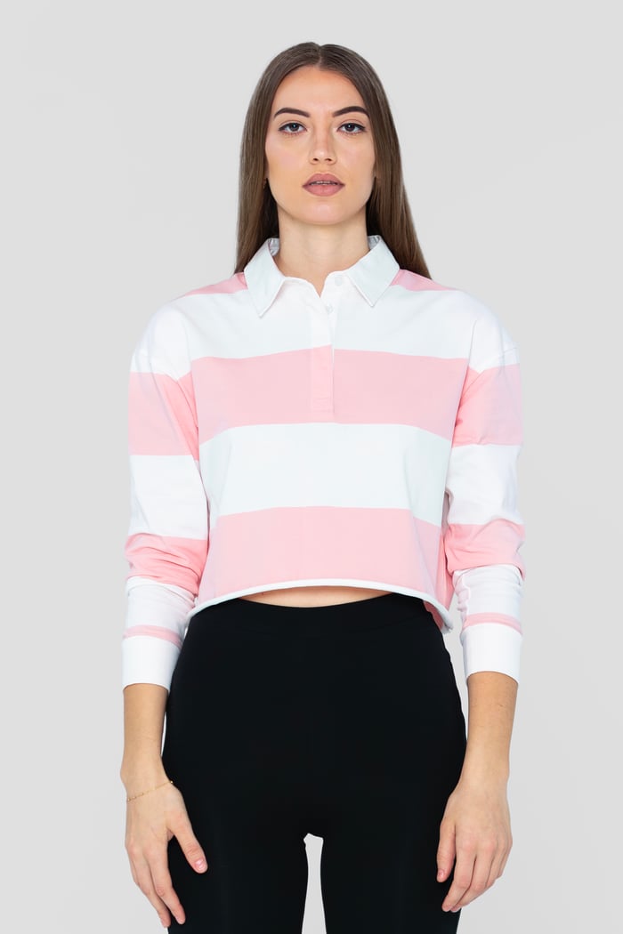 Raw Edge Hem Crop Striped Poloshirt YD