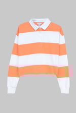 Raw Edge Hem Crop Striped Poloshirt YD