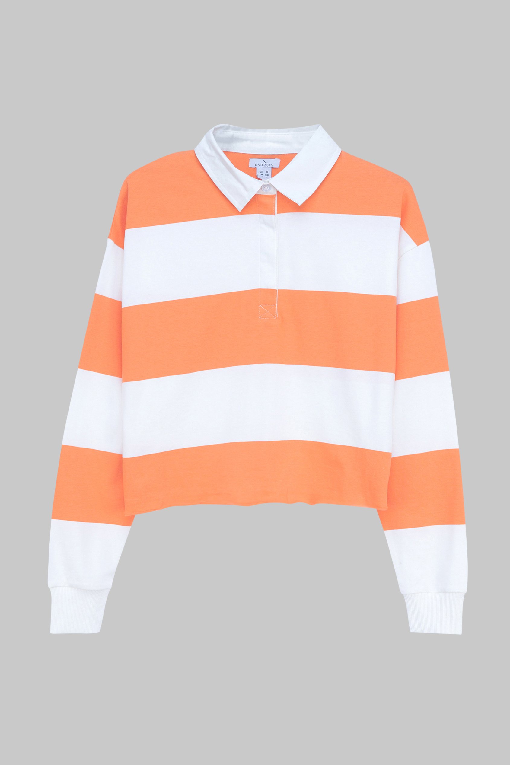 Raw Edge Hem Crop Striped Poloshirt YD