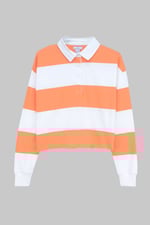 Raw Edge Hem Crop Striped Poloshirt YD