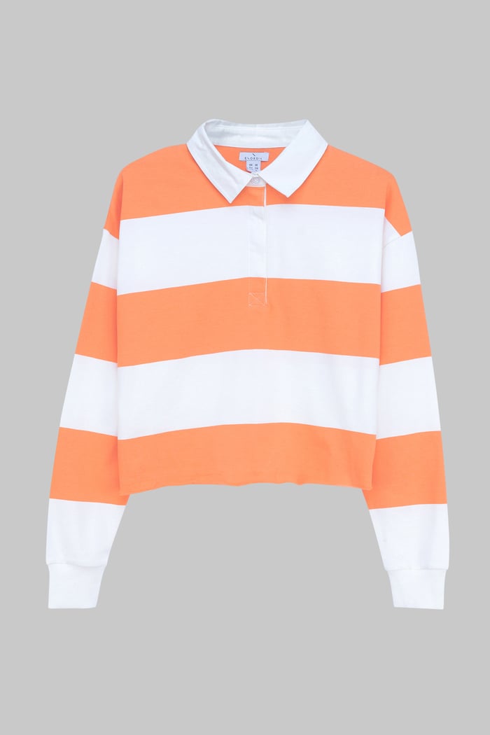 Raw Edge Hem Crop Striped Poloshirt YD