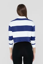 Raw Edge Hem Crop Striped Poloshirt YD