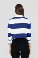 Raw Edge Hem Crop Striped Poloshirt YD