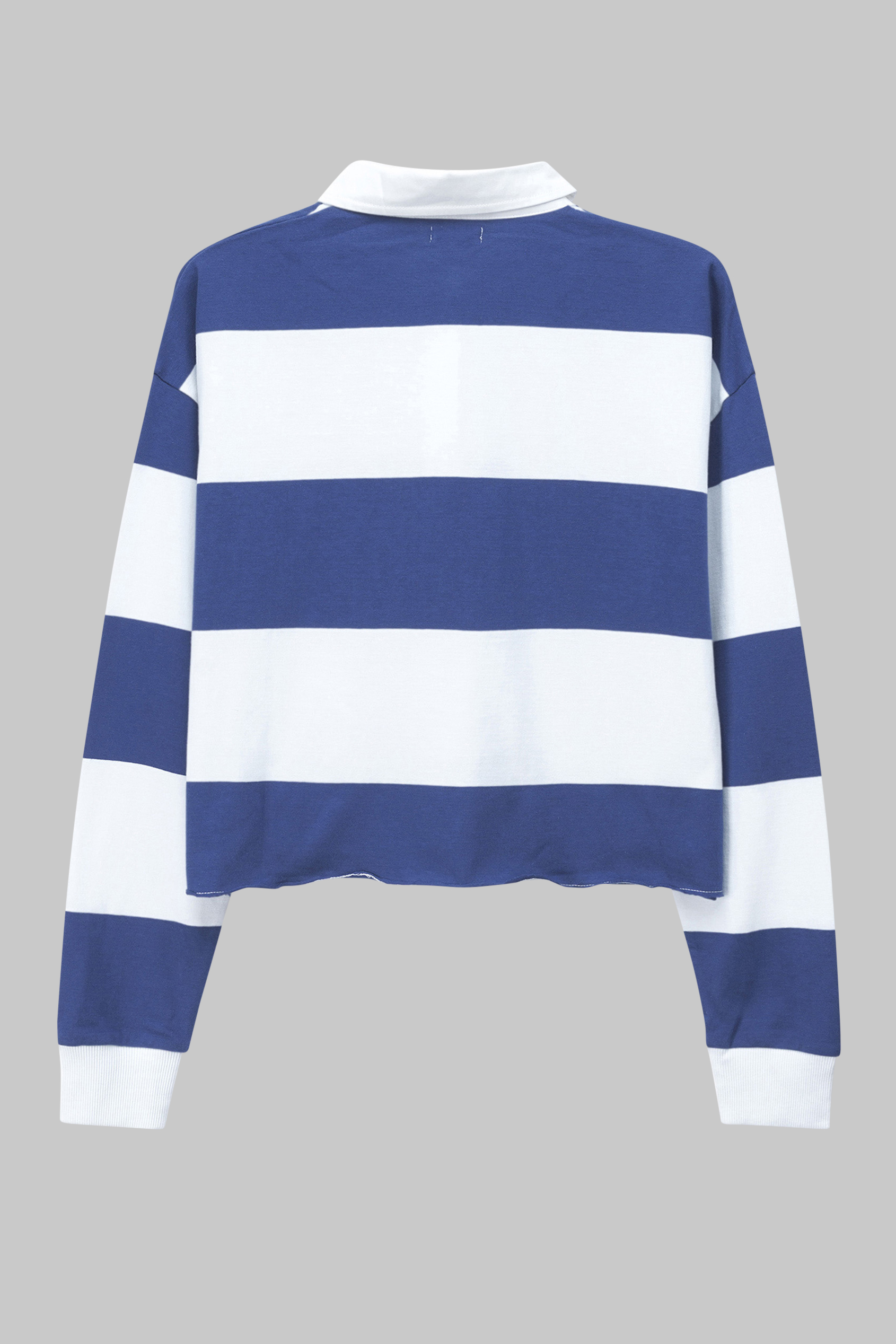 Raw Edge Hem Crop Striped Poloshirt YD