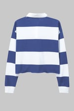 Raw Edge Hem Crop Striped Poloshirt YD