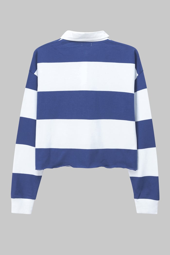 Raw Edge Hem Crop Striped Poloshirt YD