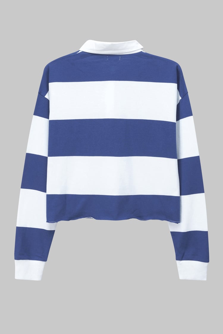 Raw Edge Hem Crop Striped Poloshirt YD