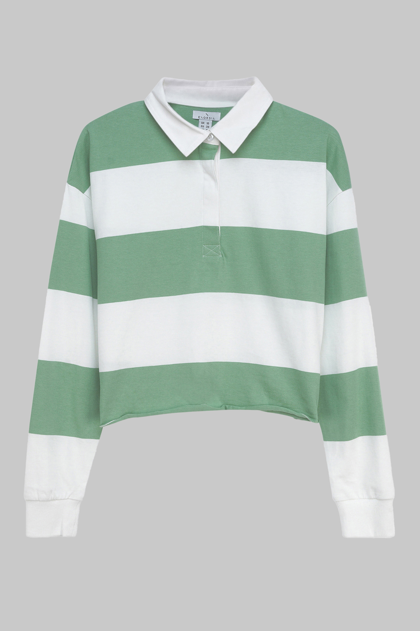 Raw Edge Hem Crop Striped Poloshirt YD