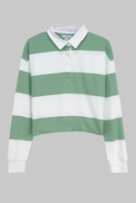 Raw Edge Hem Crop Striped Poloshirt YD