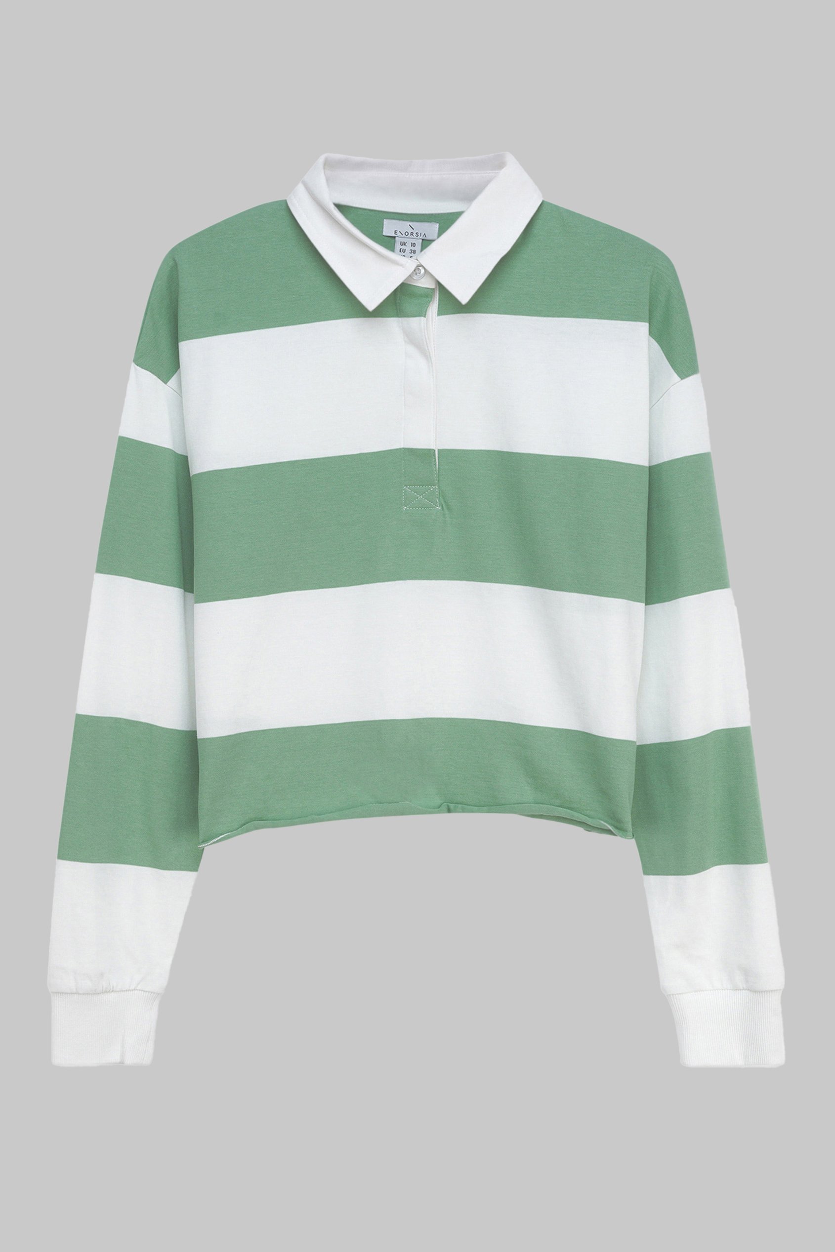 Raw Edge Hem Crop Striped Poloshirt YD