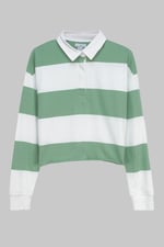 Raw Edge Hem Crop Striped Poloshirt YD