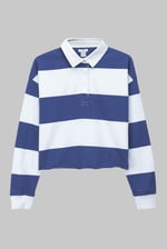 Raw Edge Hem Crop Striped Poloshirt YD