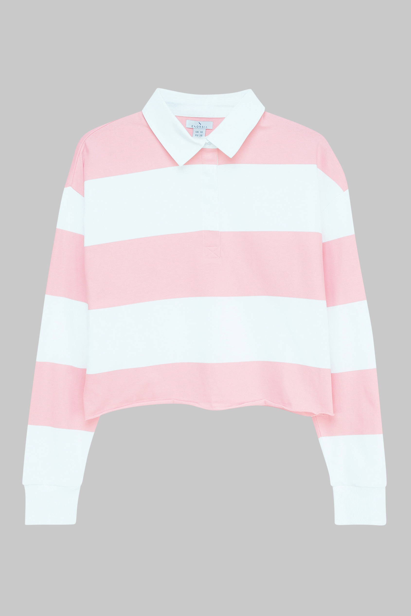 Raw Edge Hem Crop Striped Poloshirt YD