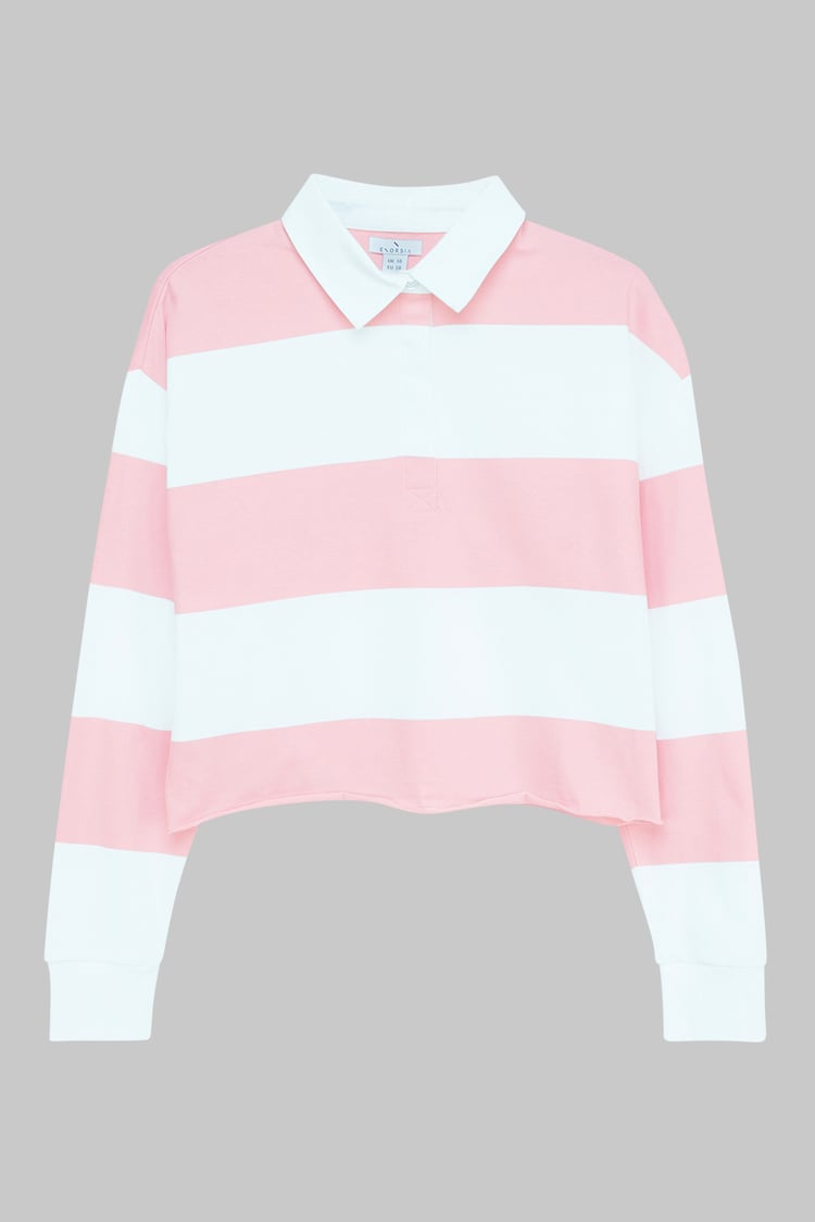 Raw Edge Hem Crop Striped Poloshirt YD