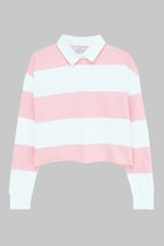 Raw Edge Hem Crop Striped Poloshirt YD