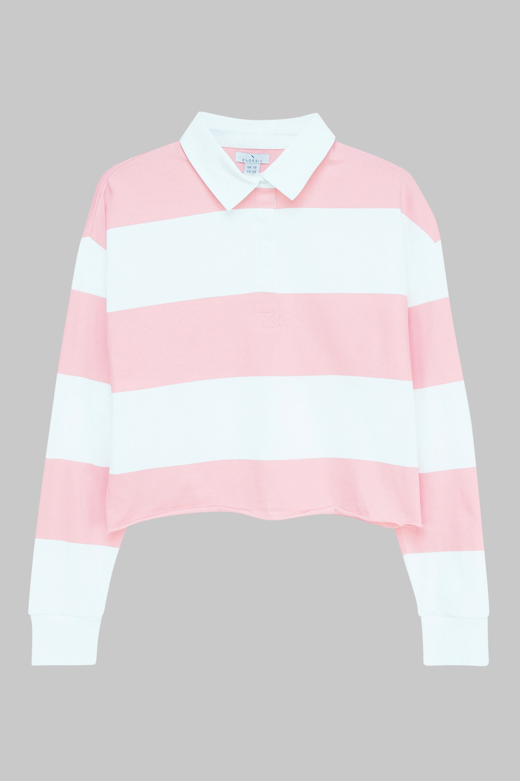 Raw Edge Hem Crop Striped Poloshirt YD