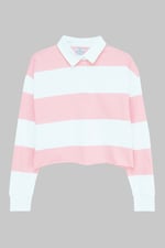 Raw Edge Hem Crop Striped Poloshirt YD