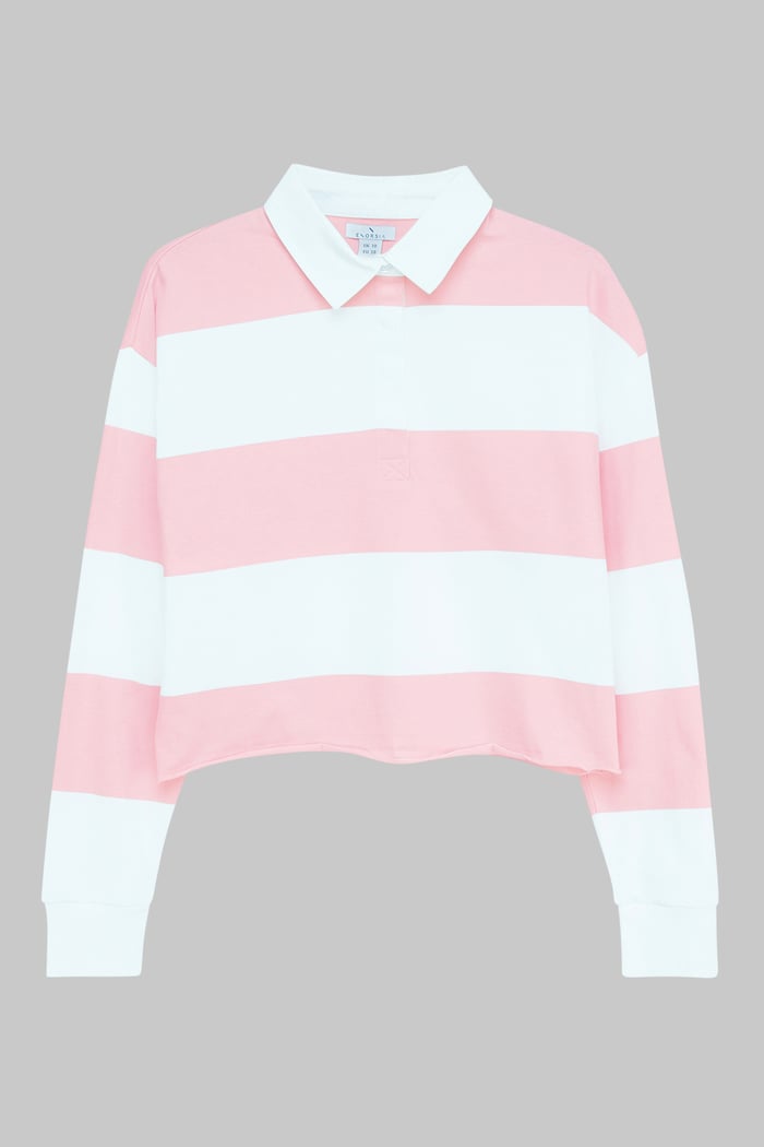 Raw Edge Hem Crop Striped Poloshirt YD