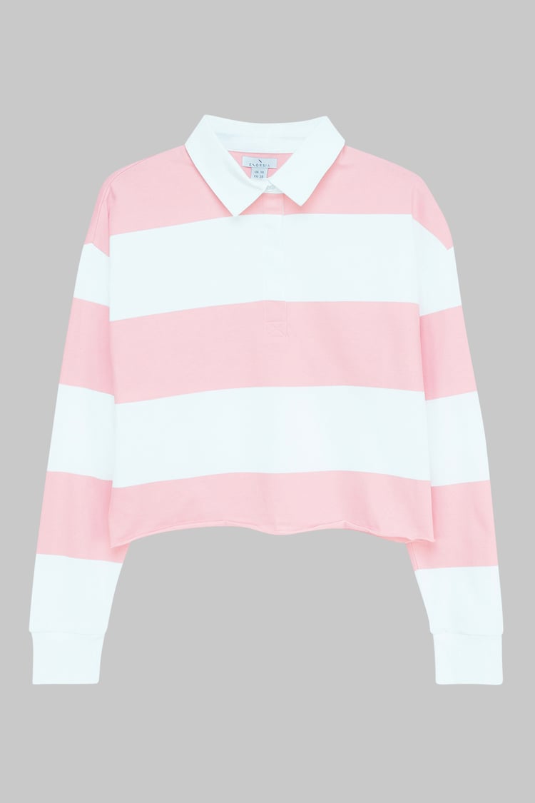 Raw Edge Hem Crop Striped Poloshirt YD