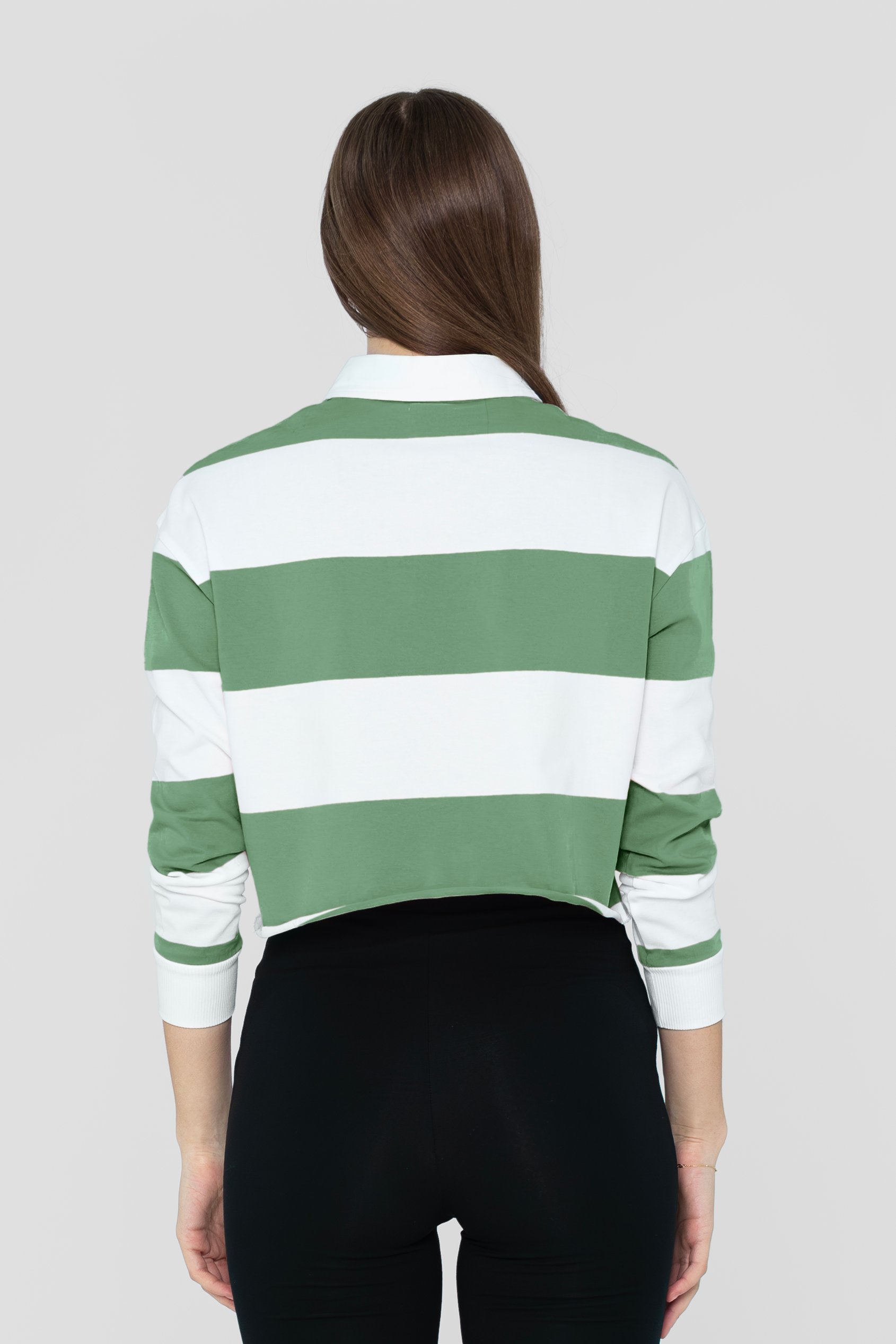 Raw Edge Hem Crop Striped Poloshirt YD