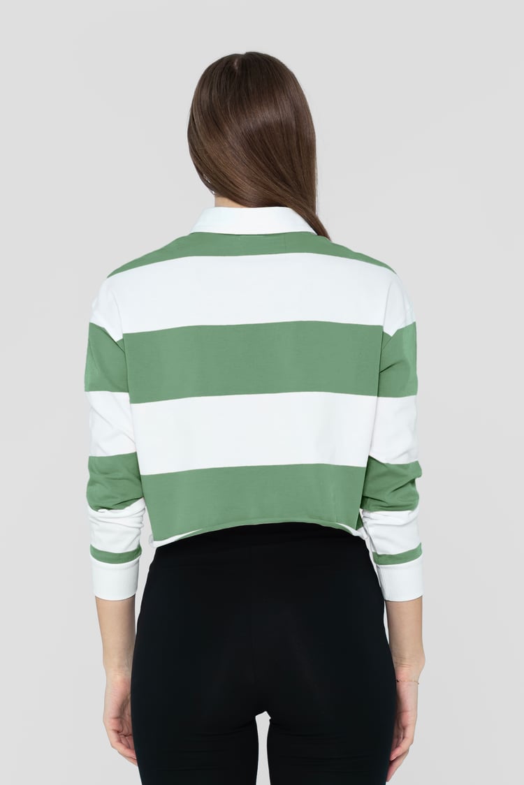Raw Edge Hem Crop Striped Poloshirt YD