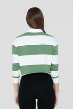 Raw Edge Hem Crop Striped Poloshirt YD