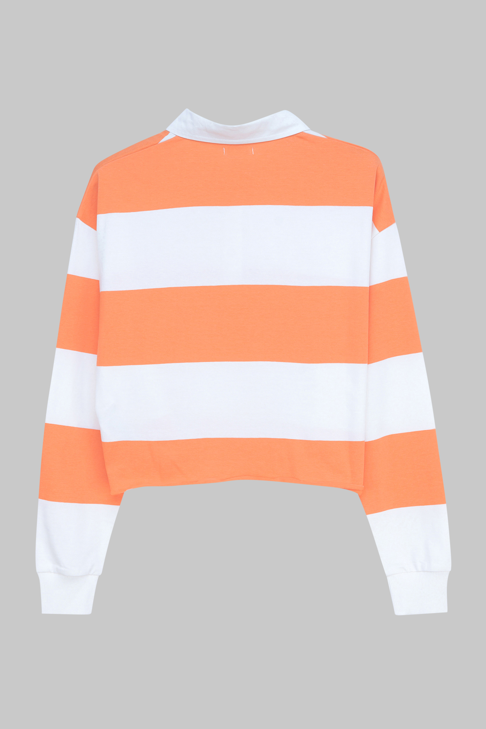 Raw Edge Hem Crop Striped Poloshirt YD