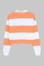 Raw Edge Hem Crop Striped Poloshirt YD