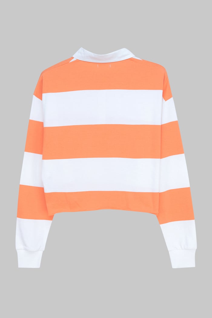 Raw Edge Hem Crop Striped Poloshirt YD