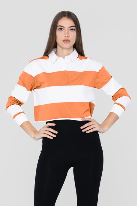 Pink Raw Edge Hem Crop Striped Poloshirt YD