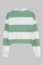 Raw Edge Hem Crop Striped Poloshirt YD