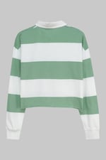 Raw Edge Hem Crop Striped Poloshirt YD