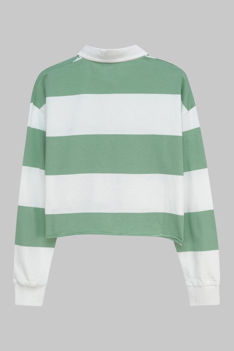 Raw Edge Hem Crop Striped Poloshirt YD