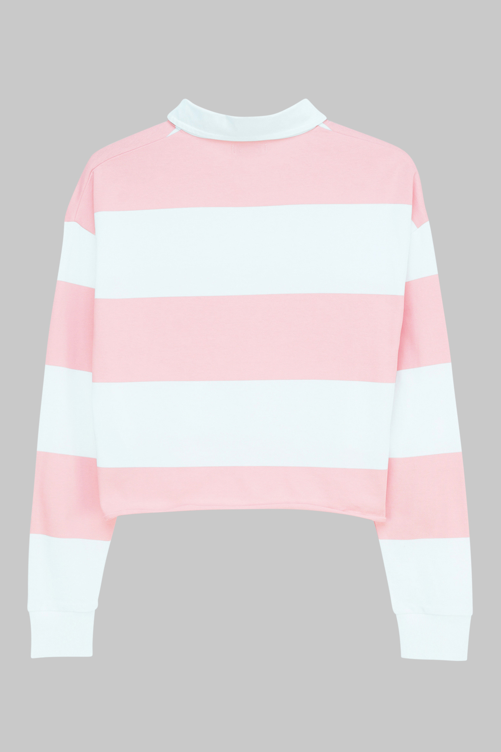 Raw Edge Hem Crop Striped Poloshirt YD