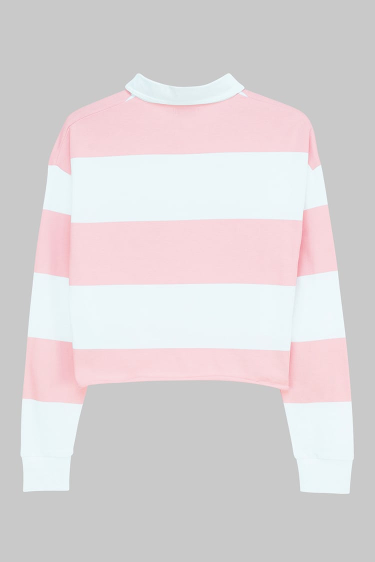 Raw Edge Hem Crop Striped Poloshirt YD