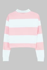 Raw Edge Hem Crop Striped Poloshirt YD
